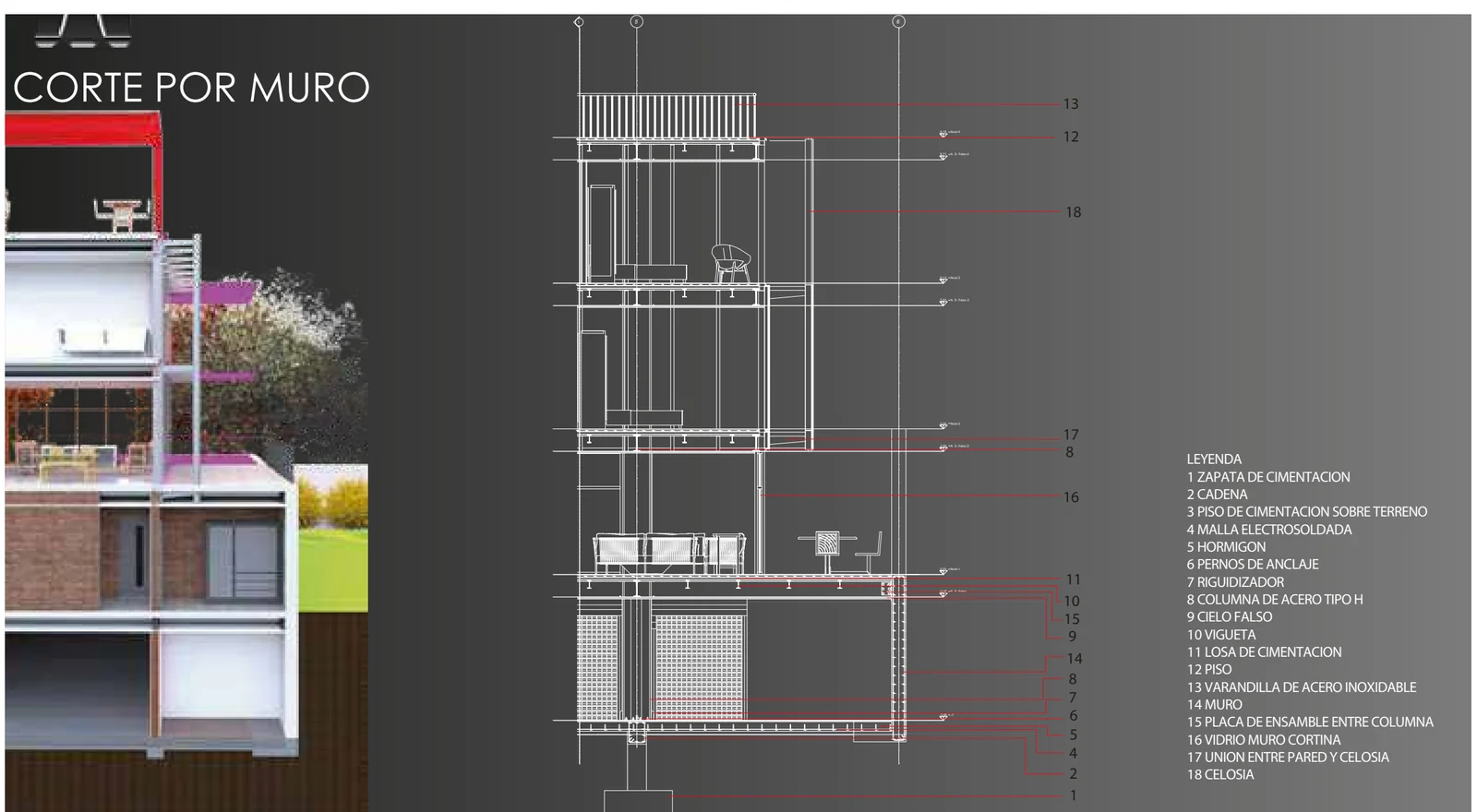 Vivienda Unifamiliar — Corte por muro