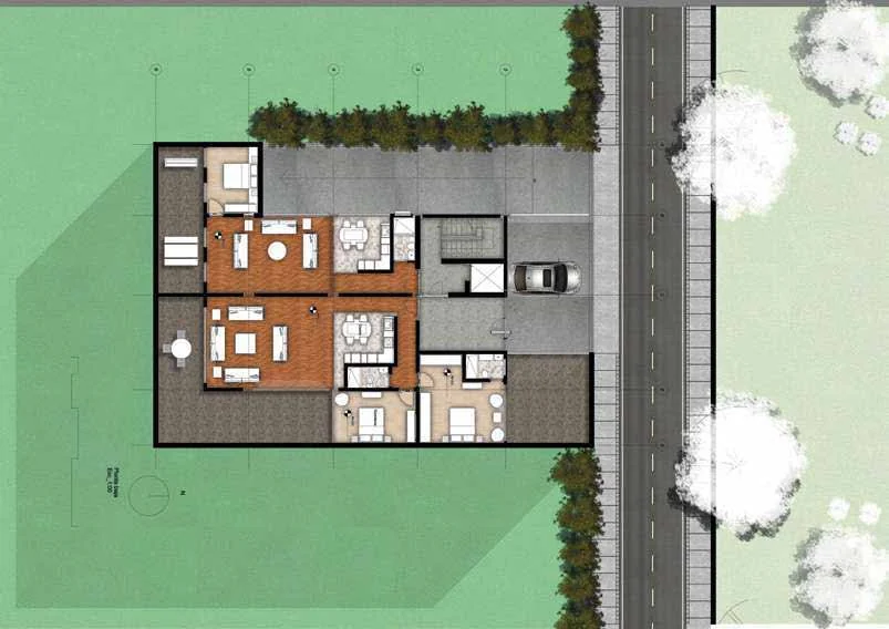 Vivienda Unifamiliar — Planta ambientada